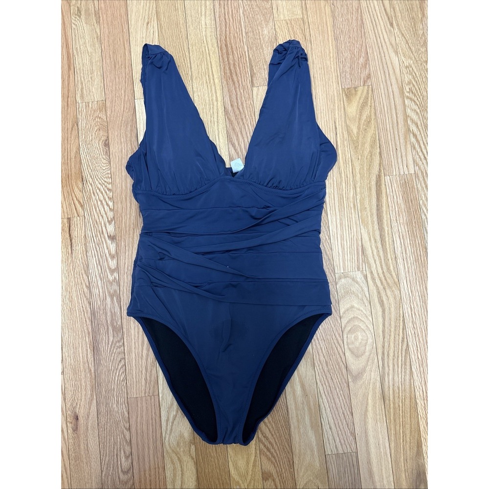 Garnet Hill Women's One Piece Navy Swim Suit Rushing Thick Straps - Size 10